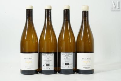 quatre bouteilles de vin sont alignées sur une surface blanche