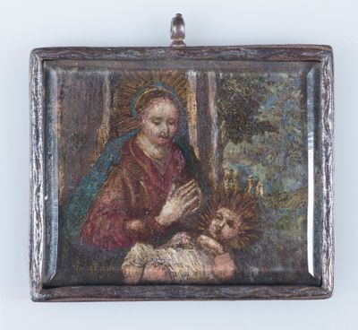 an image of a painting of a woman holding a baby in her lap