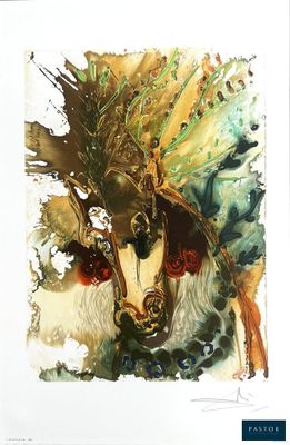 a picture of a painting of a horse wearing a headdress
