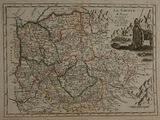 an old map of france with a man standing on a boat in the water