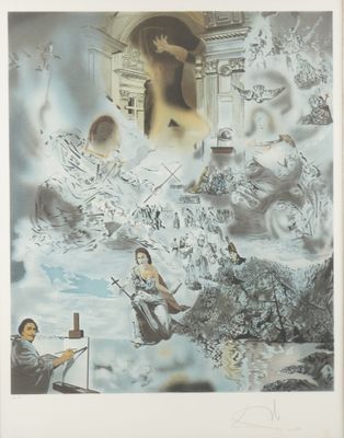an image of a painting of a woman and a man in the sky