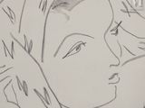 drawing of a woman ' s face in profile with her hand on her chin