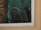 a painting of a woman in a green dress in a frame