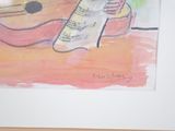 a picture of a painting of a guitar and a bottle of wine