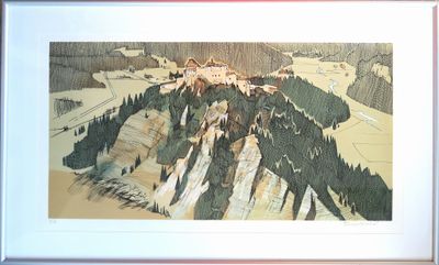 une photo d'une photo représentant une montagne avec des arbres