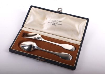 a silverware set in a case with a fork and spoon