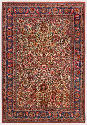 tapis persan ancien à motif floral sur fond rouge