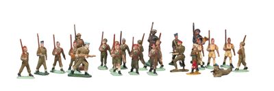 a lot of figurines that are standing in a row