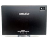 the back of a black laptop computer sitting on top of a white surface