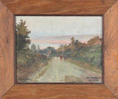 une image représentant un tableau représentant une route de campagne, dans un cadre en bois