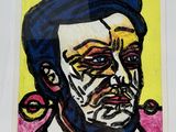 painting of a man with a mustache and a bow tie