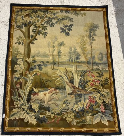 Tapisserie d’Aubusson « chien chassant le canard », manufacture d