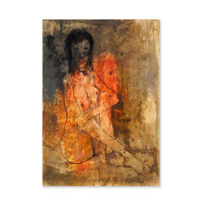 an image of a painting of a woman sitting on the ground