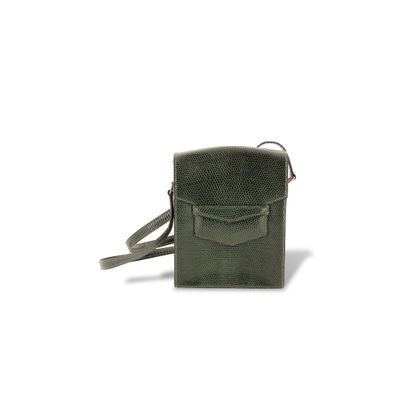 le petit sac à bandoulière en cuir de lézard vert olive