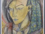 an image of a painting of a woman in a hat