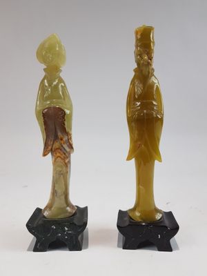 Deux statuettes en pierre de couleur - Le Sage et la Geisha …