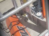 a close up view of a forklift with a sign on it
