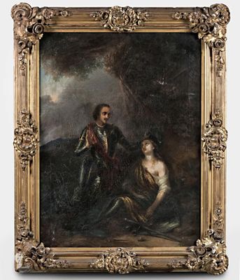 une image d'un tableau représentant un homme et une femme dans un paysage