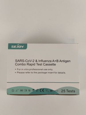 a white box with a label on it that says sars - cov2 and influenza a - antigen