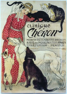 an image of a woman in a red dress petting dogs