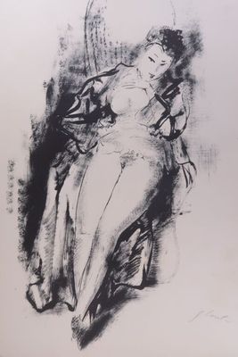l'image d'un dessin représentant une femme assise sur une chaise