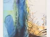 painting of a blue and yellow abstract painting on a white background