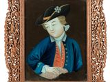 portrait d'un jeune homme vêtu d'un manteau bleu et d'un chapeau noir