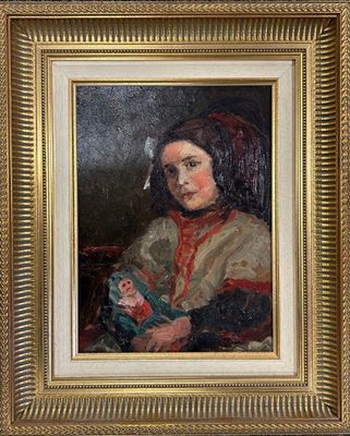 Ecole du XXème siècle, Jeune fille à la poupée, huile sur ca…