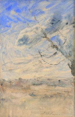 an image of a painting of a tree in the middle of a field