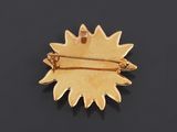 a close up of a gold brooch on a black surface