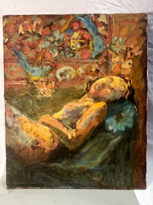 un tableau représentant une femme allongée sur un lit