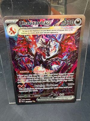 a close up of a card in a display case