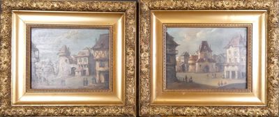 Tableau HSB acajou (paire) -Vie du Bourg animé- anonyme 19eS…