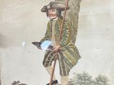 a picture of a painting of a man holding a net