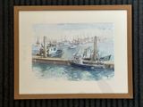 a picture of a painting of boats in the water