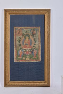 TIBET - XXe siècle Thangka (détrempe sur toile) le bouddha S…