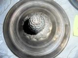 un plateau en argent orné d'une fleur, posé sur une table