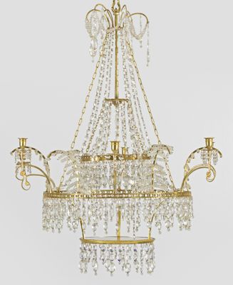 a brass and crystal chandelier