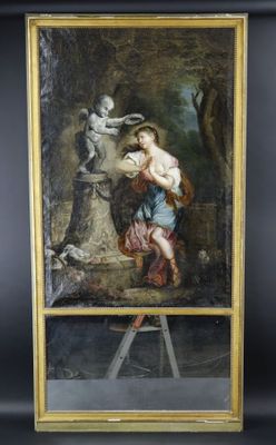 une image représentant un tableau où figurent une femme et un homme dans un décor boisé