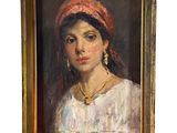portrait d'une jeune femme coiffée d'un chapeau rouge, d'après un tableau