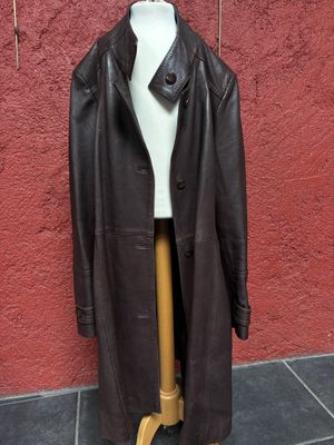 Trench-coat en cuir d'agneau marron (doublé de polyester), t…