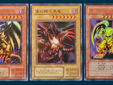 three cards with different designs are shown on a blue background