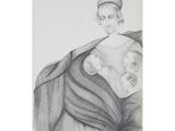 an old drawing of a woman holding a baby in her arms