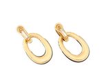 a pair of gold earrings on a white background
