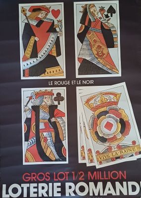 une affiche représentant quatre cartes à jouer posées sur une table