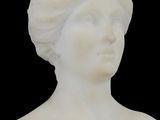 marble bust of a woman with a turban on her head