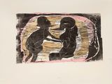 a drawing of a man and a woman holding hands