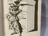 an open book with a drawing of a man holding a gun