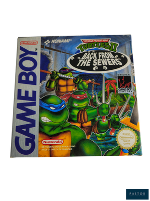 Illustration de la jaquette du jeu Game Boy « Les Tortues Ninja : De retour des égouts »