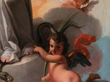 an image of a painting of angels and cherensils in the sky